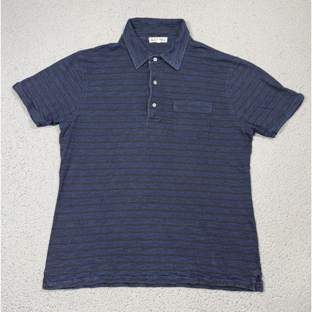 Alex Mill Polo Shirt Mens Medium Blue Stripe 100% Cotton Jersey Knit Casual